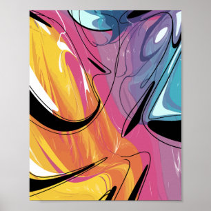 Poster Art Abstrait coloré avec des vagues vibrantes