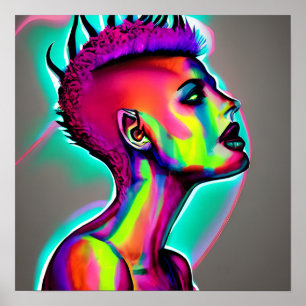 Poster Art Abstrait coloré de l'IA   Femme avec Mohawk