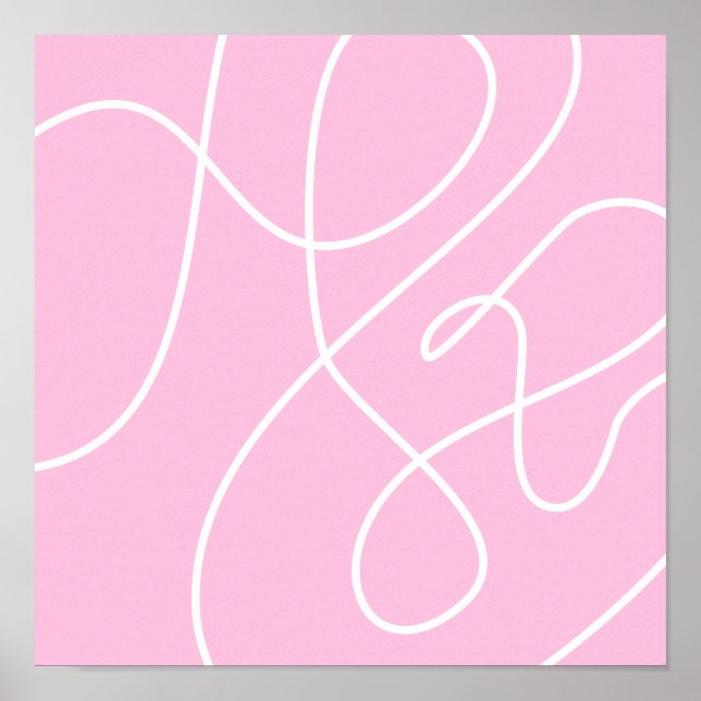 Poster Art Abstrait contemporain rose et blanc (Devant)