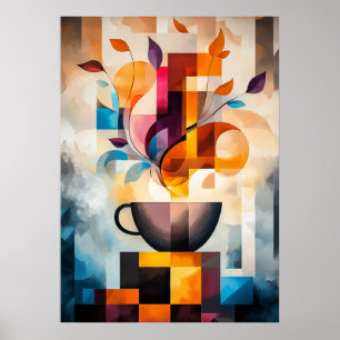 Poster Art abstrait de café - Tasse géométrique et vapeur