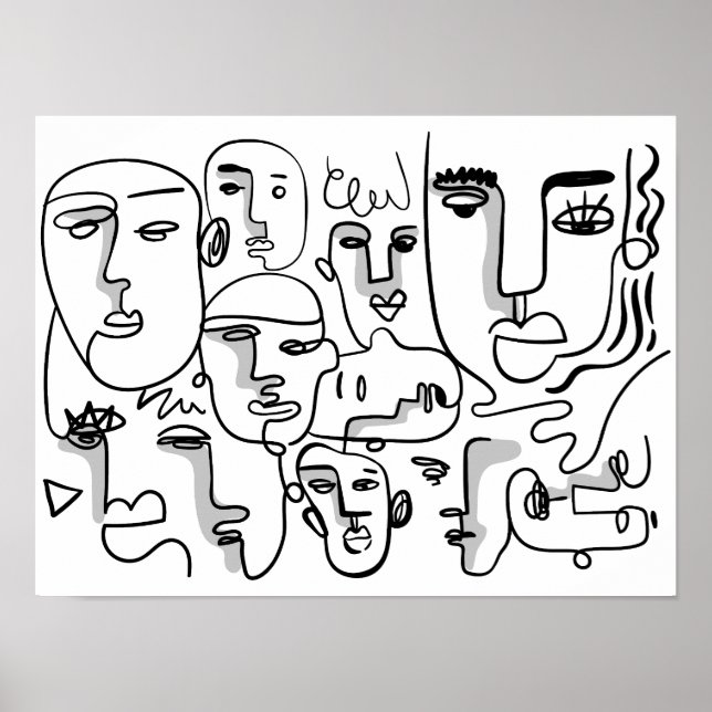 Poster Art Abstrait, Dessin Visages Abstraits (Devant)