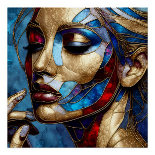 Poster Art Abstrait en vitrail du visage d'une femme