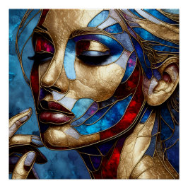 Poster Art Abstrait en vitrail du visage d'une femme