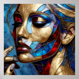 Poster Art Abstrait en vitrail du visage d'une femme