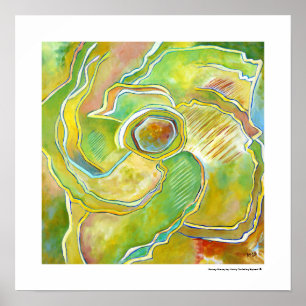 Poster Art abstrait floral moderne jaune vert gras
