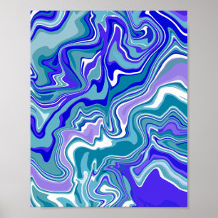 Poster Art Abstrait fluide bleu profond