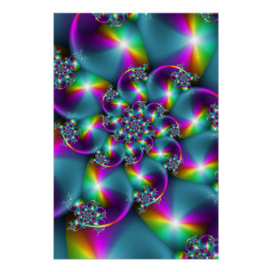 Poster Art abstrait fractal arc-en-ciel psychédélique en