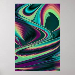 Poster Art Abstrait Futuriste 3D Arc-en-Ciel Métallique