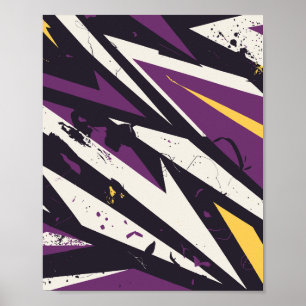 Poster Art Abstrait géométrique dynamique violet et jaune