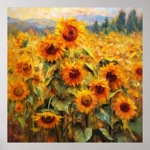 Poster Art Abstrait Golden Sunflower Family