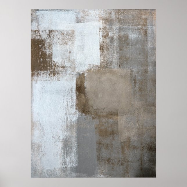 Poster Art Abstrait gris et beige "calme et neutre" (Devant)