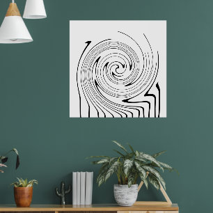 Poster Art Abstrait Lignes Noires et Blanches Tourbillonn