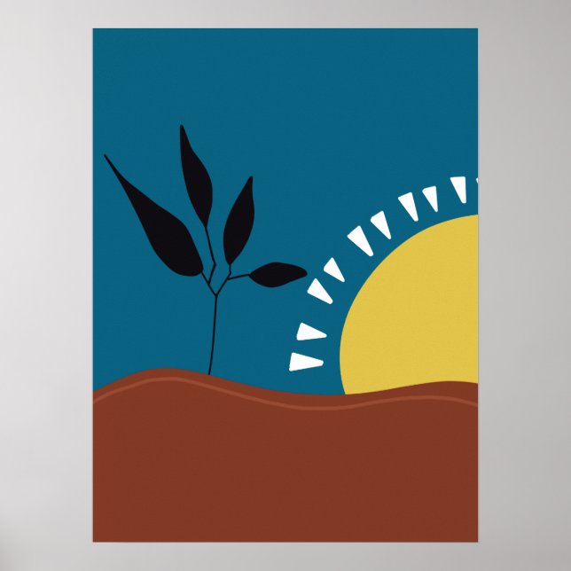 Poster Art abstrait minimaliste du soleil bleu (Devant)