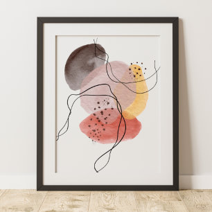 Poster Art Abstrait Moderne Contemporain Rose Jaune Noir