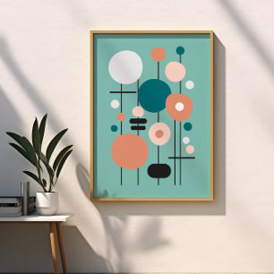 Poster Art abstrait moderne géométrique sarcelle saumon