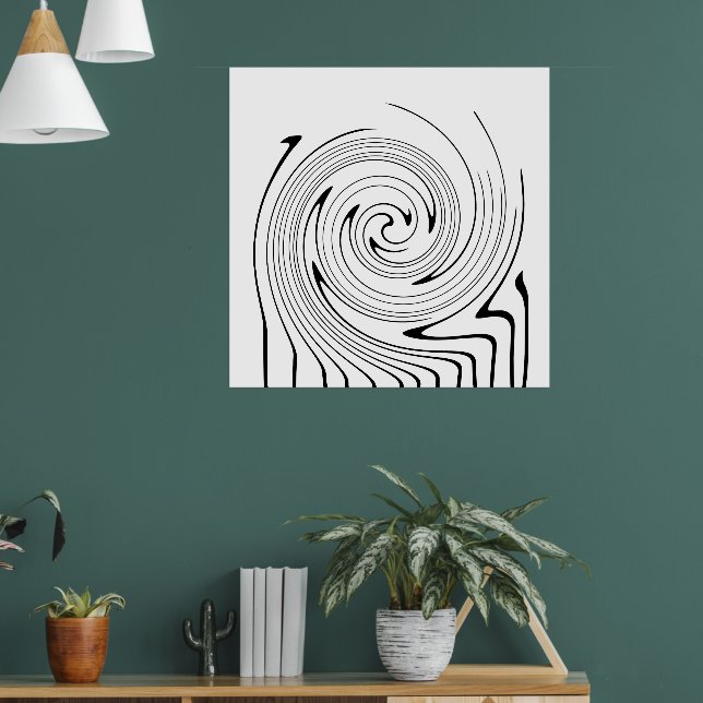 Poster Art Abstrait Noir Blanc Lignes Twirl Minimalisme (Salon 1)