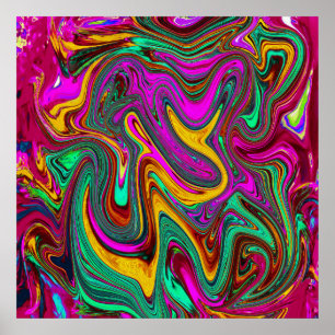 Poster Art abstrait rose chaud marbré et vert mousse de m