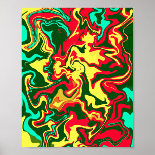 Poster Art Abstrait rouge, jaune et vert