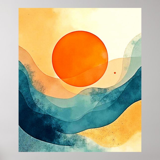 Poster Art Abstrait Sunset Waves (Devant)
