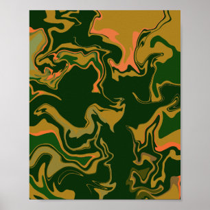 Poster Art Abstrait terrestre en vert et Brown doré