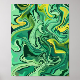 Poster Art Abstrait vert fluide avec des accents jaunes