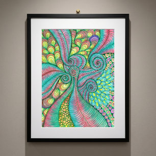 Poster Art abstrait vibrant aux tourbillons de teintes ro