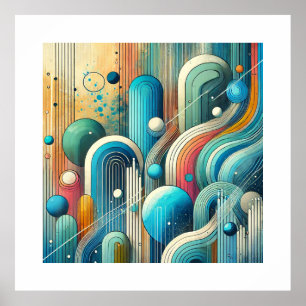Poster Art Abstrait vif avec des formes ovales bleues et 