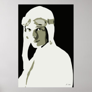 Poster Art Amelia Earhart de vecteur de gamme de gris 24"