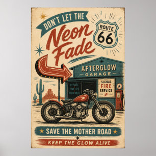Poster Art Américain Néon Moto Vintage Route 66