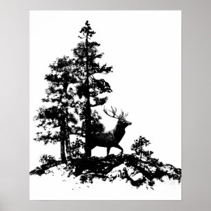 Poster Art animal de nature de silhouette de forêt