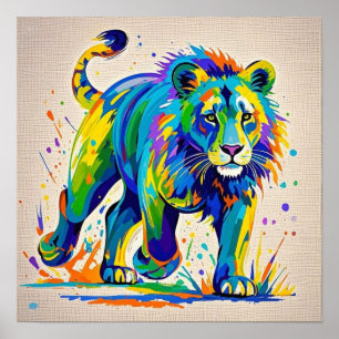 Poster Art animal Lion abstrait coloré