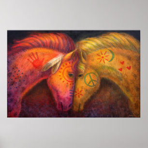 Poster Art animal occidental de chevaux de paix de guerre
