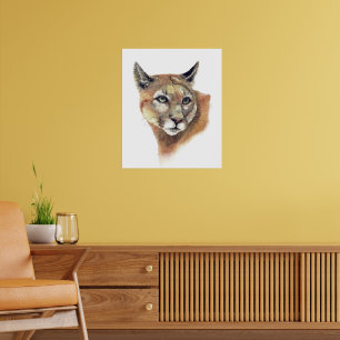Poster Art animalier au cougar montagne lion aquarelle
