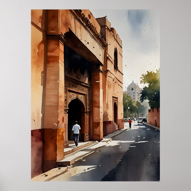 Poster art aquarelle de Delhi (Devant)