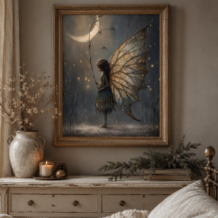 Poster Art aquarelle de fée de la forêt enchantée au clai