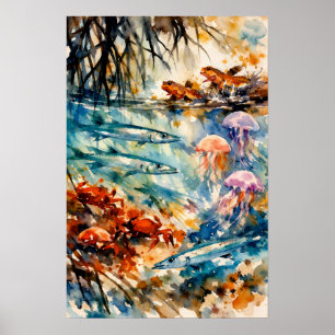 Poster Art aquarelle de la faune de la mangrove