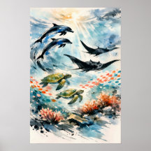 Art aquarelle de la faune de l'océan tropical