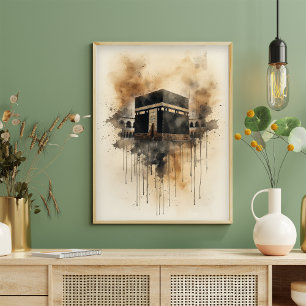 Poster Art aquarelle de la Kaaba – Symbole islamique sacr