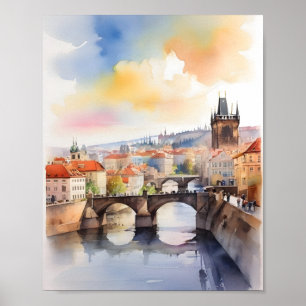 Poster art aquarelle de Prague