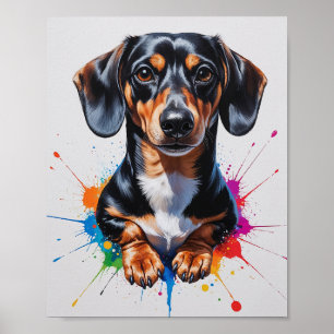 Poster Art aquarelle de teckel coloré