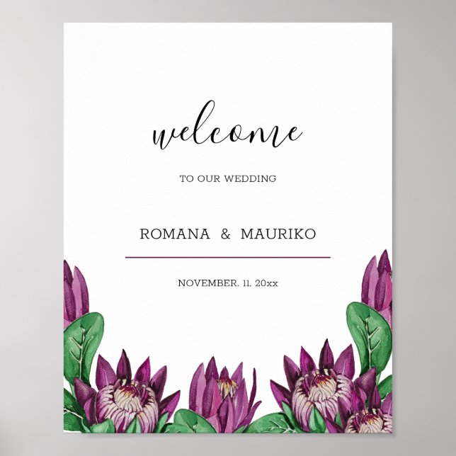 Poster Art aquarelle Deep Purple King Protea (Devant)