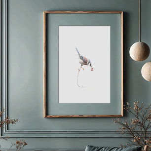 Poster Art aquarelle élégant de Geai bleu avec des baies