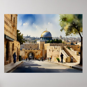 Poster art aquarelle Jérusalem Israël