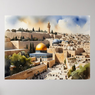 Poster art aquarelle Jérusalem Israël