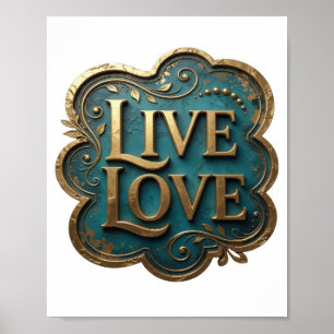 Poster Art artistique Gold LIVE LOVE 3D Texte