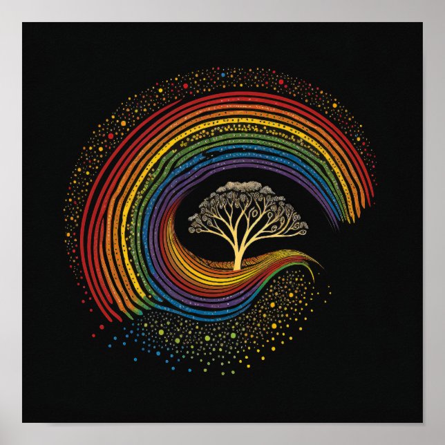 Poster Art autochtone Inspiré Arc-en-ciel, peinture à poi (Devant)