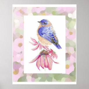 Poster Art bleu d'oiseau d'oiseau bleu oriental