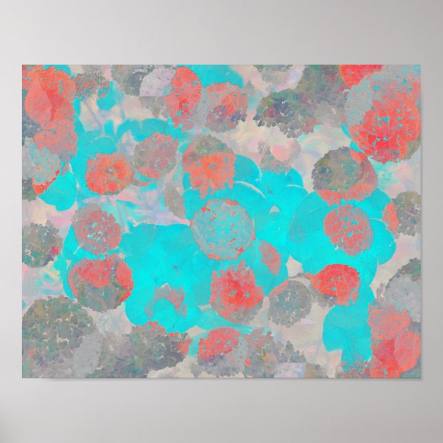 Poster Art bleu rouge romantique floral / motif de fleurs (Devant)