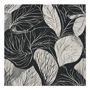 Poster Art botanique de feuilles en noir et blanc