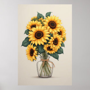 Poster Art botanique de la fleur sauvage tournesol